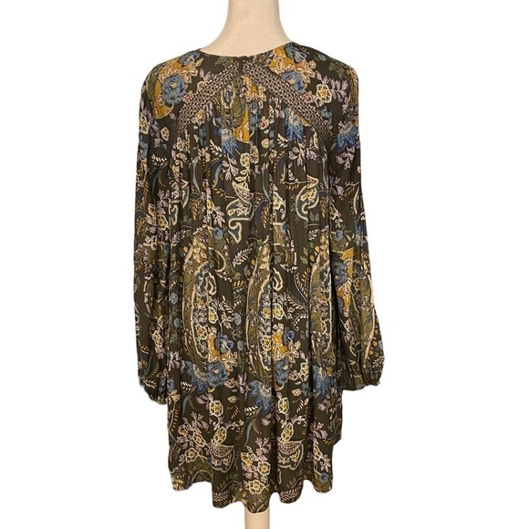 Free People Womens Rain or Shine Crochet Trim Boho Dress Paisley Print Green XS - Picture 7 of 10